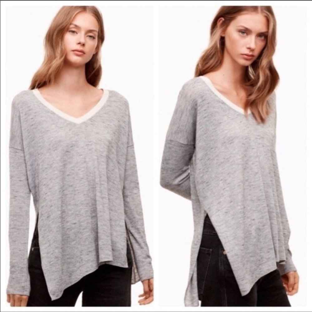 Aritzia Wilfred Sherbrooke V-Neck Shirt Sweater Maroon - Picture 2 of 10
